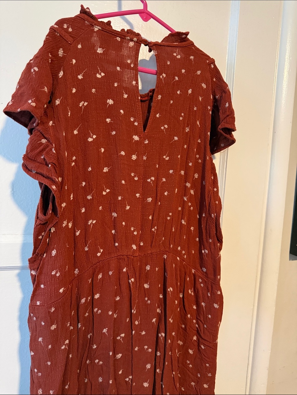 Universal Thread Rust Floral Short-Sleeve Maxi Dress with Pockets Button Closure - Picture 10 of 11